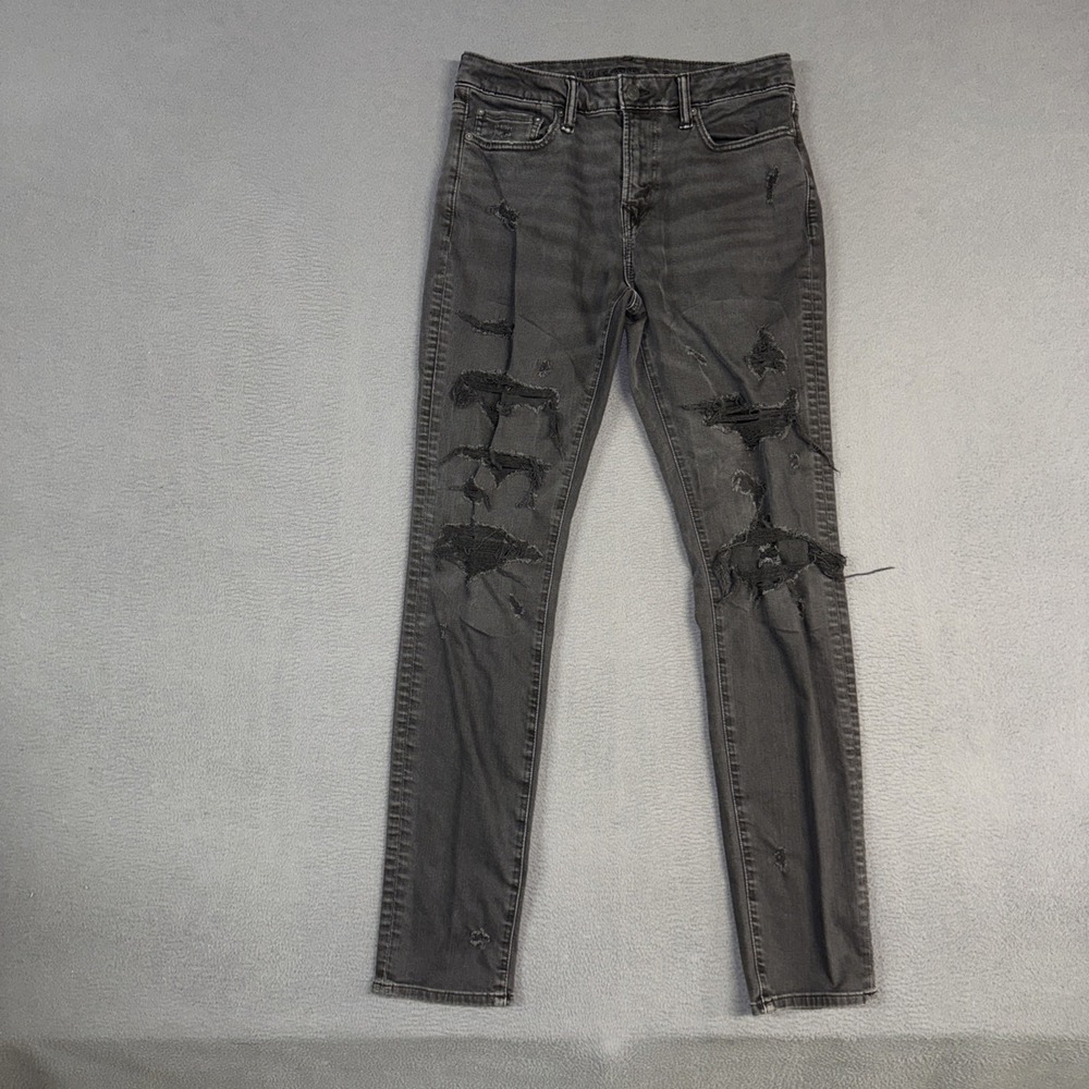 American Eagle Jeans Mens 30x34 (Fits 30x32) Gray Athletic Skinny Stretch Denim